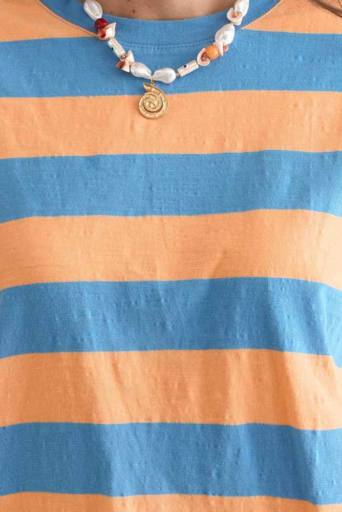 Mazie Peach Stripe Cotton Sweat,Detail,Brunette model,alt text|model:MJ