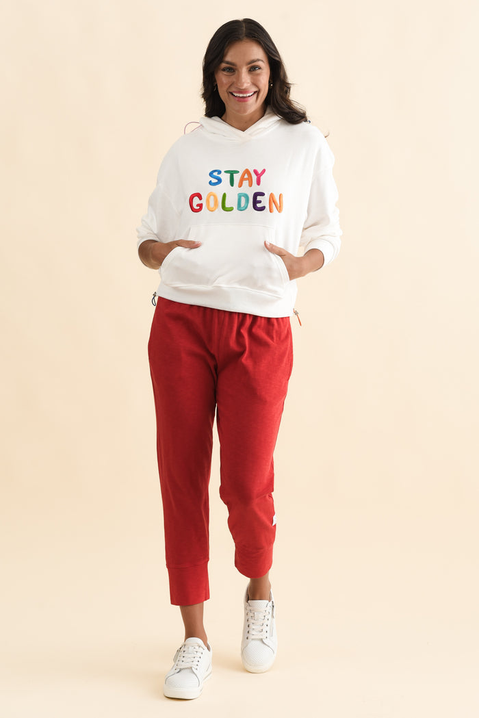 Meeko White Cotton Hooded Jumper,Brunette model,alt text|model:Brontie