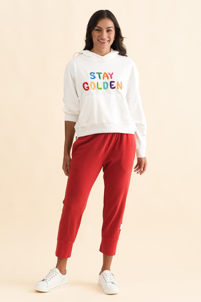 Meeko White Cotton Hooded Jumper,Brunette model,alt text|model:Brontie