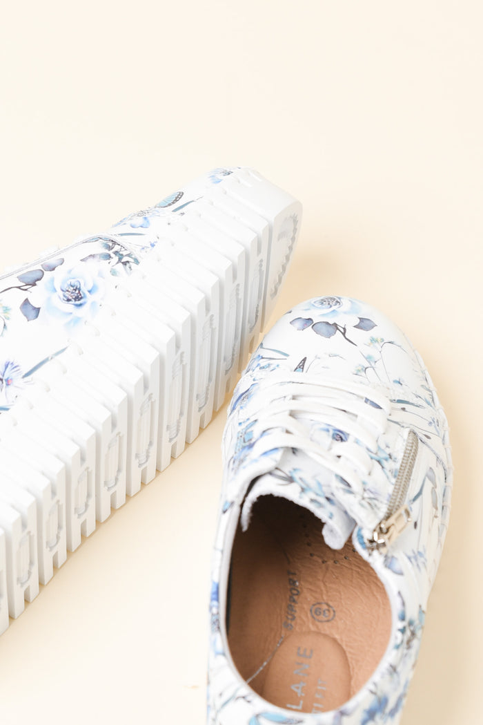 Merusa Blue Floral Leather Platform Sneaker