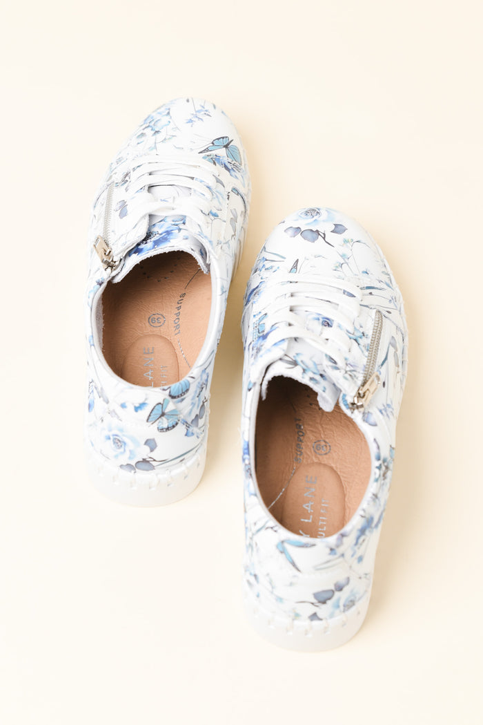 Merusa Blue Floral Leather Platform Sneaker