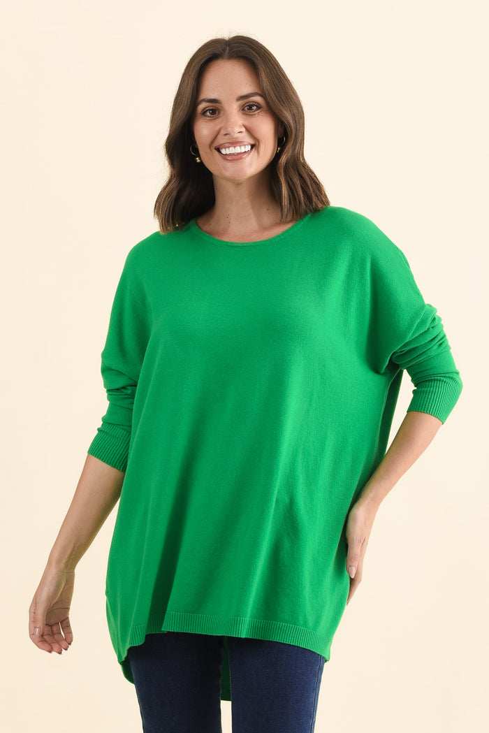 Meryl Forest Green Wool Blend Drape Jumper,Brunette model,alt text|model:MJ