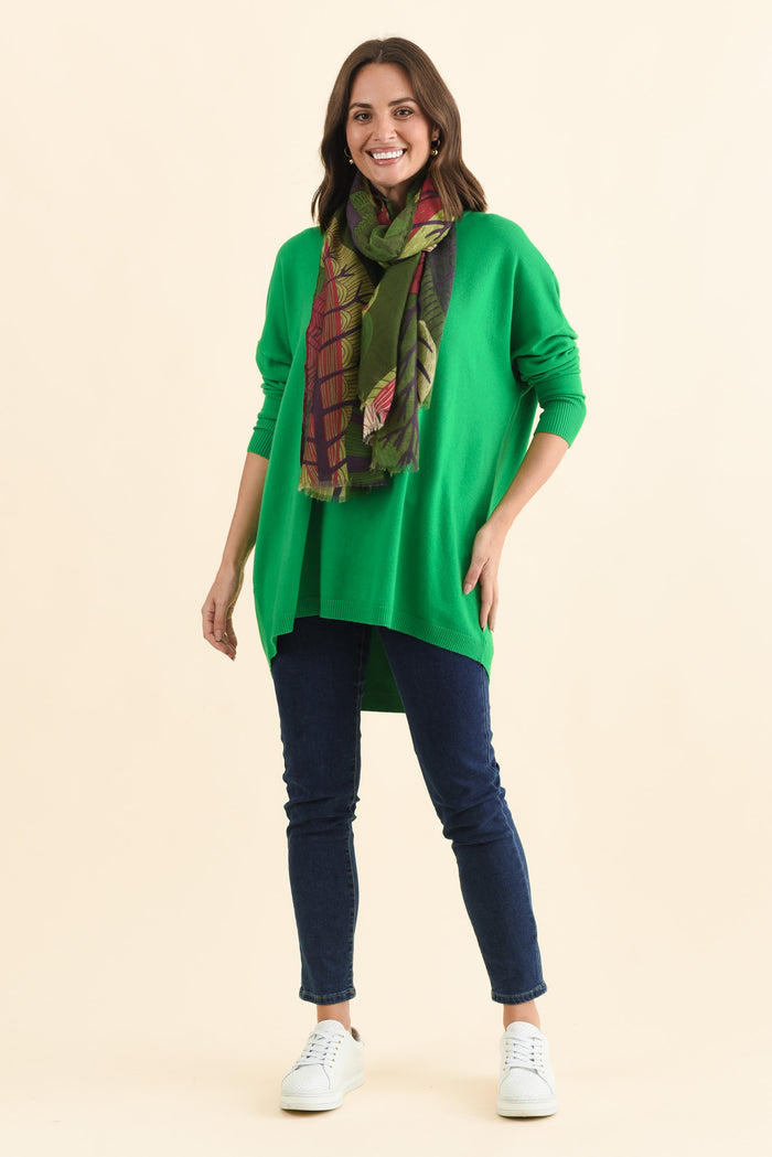 Meryl Forest Green Wool Blend Drape Jumper,Brunette model,alt text|model:MJ