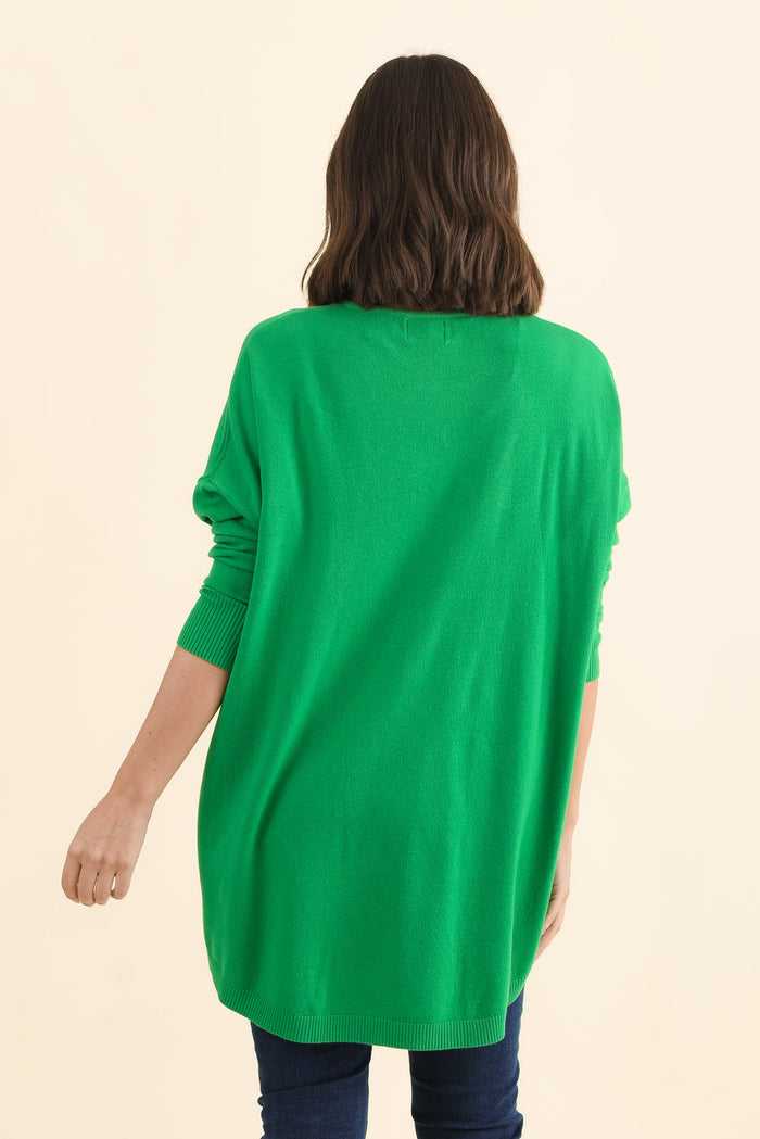 Meryl Forest Green Wool Blend Drape Jumper,Brunette model,alt text|model:MJ