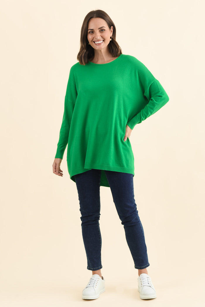 Meryl Forest Green Wool Blend Drape Jumper,Brunette model,alt text|model:MJ