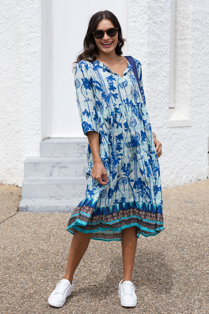 Milana Cobalt Dandelion Crinkle Cotton Dress,Lifestyle
