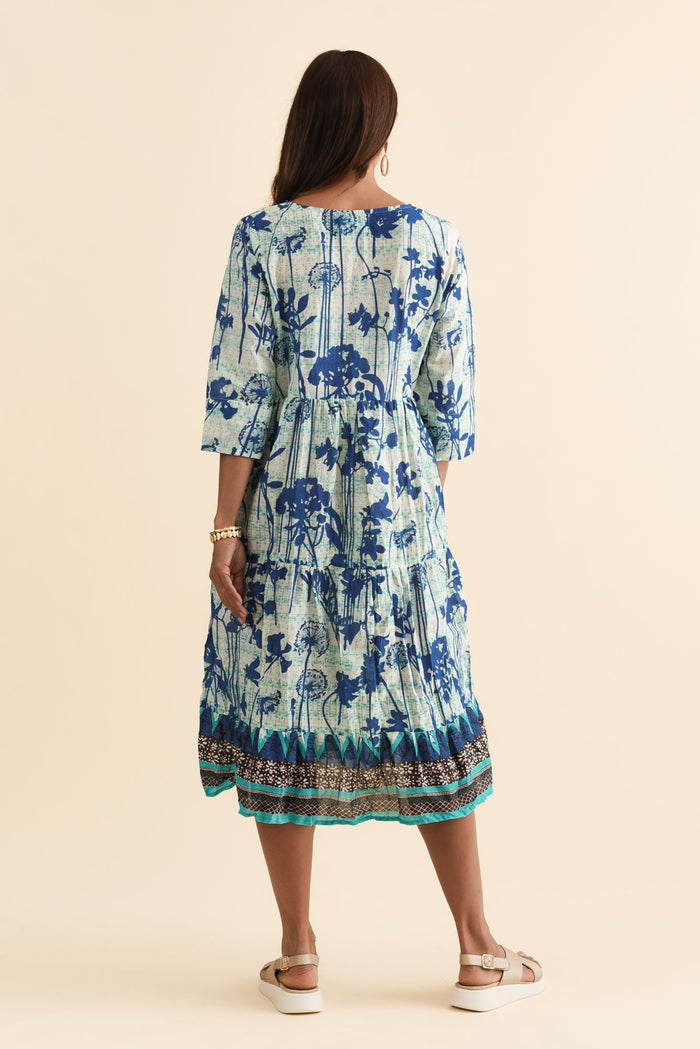 Milana Cobalt Dandelion Crinkle Cotton Dress,Brunette model,alt text|model:Cara