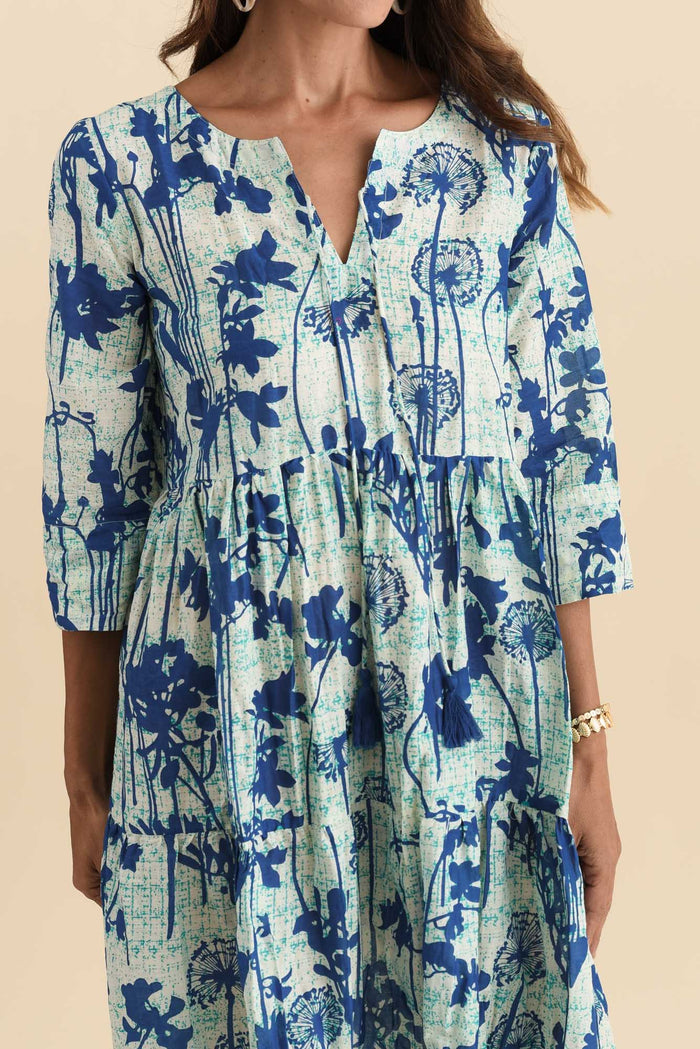 Milana Cobalt Dandelion Crinkle Cotton Dress,Brunette model,alt text|model:Cara