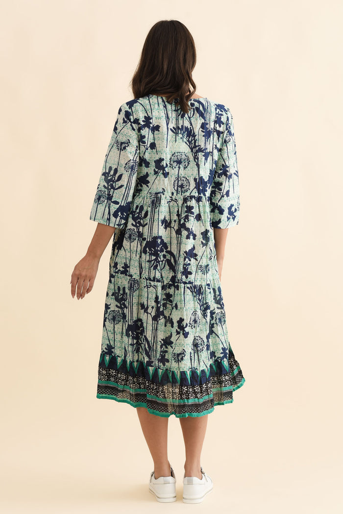 Milana Navy Dandelion Crinkle Cotton Dress,Brunette model,alt text|model:MJ