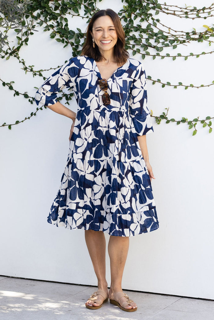 Milana Navy Garden Crinkle Cotton Dress,Lifestyle