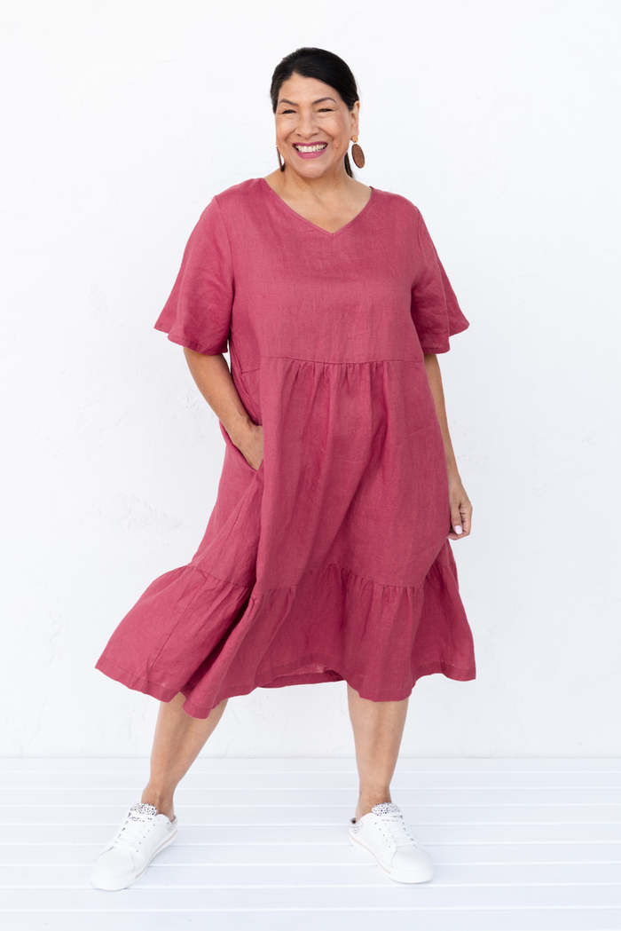 Miller Pink Linen Tiered Dress