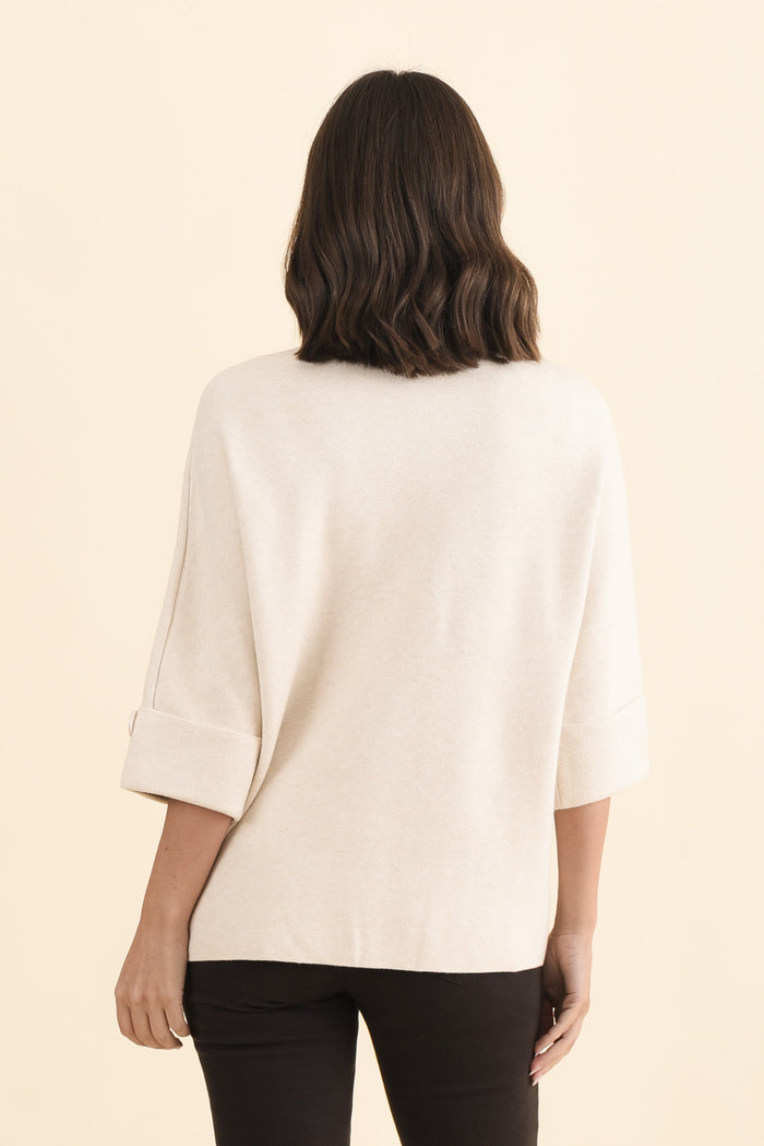 Mimosa Beige Flower Knit Jumper,Brunette model,alt text|model:MJ