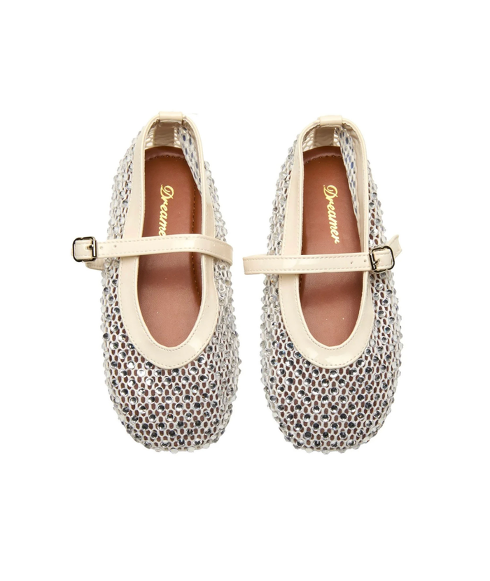 Mini Dreamers Girls Lala Mesh Crystal Ballet Flats Accessories Mini Dreamers Ivory Shoes/33