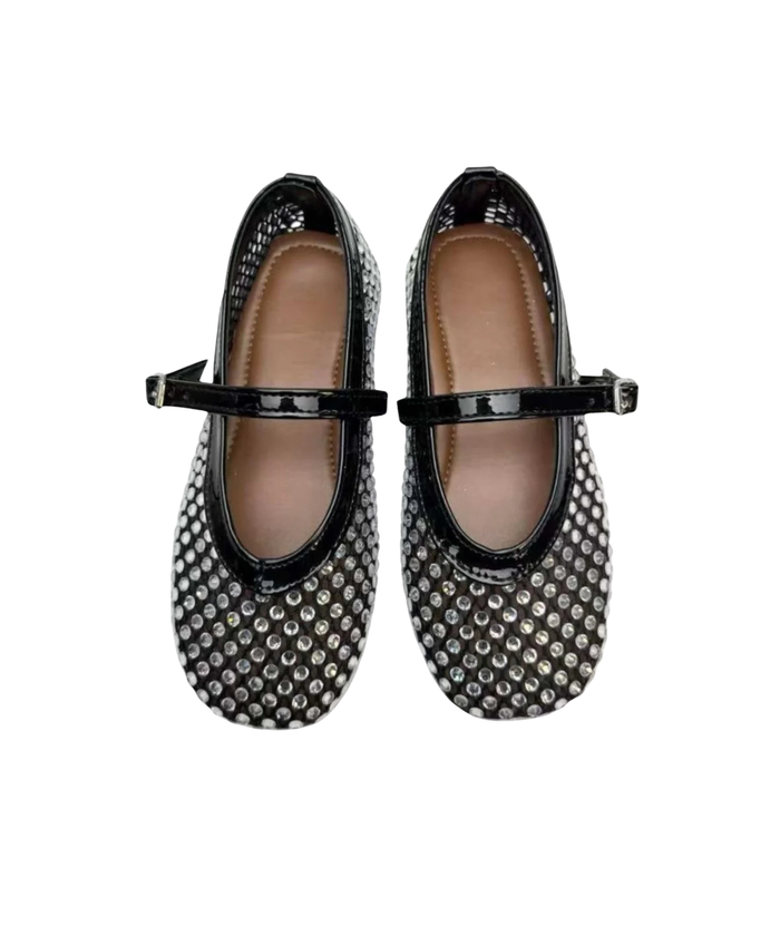 Mini Dreamers Girls Lala Mesh Crystal Ballet Flats Accessories Mini Dreamers Black Shoes/33