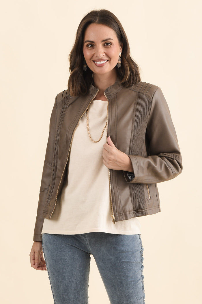 Mitchell Brown Faux Leather Biker Jacket