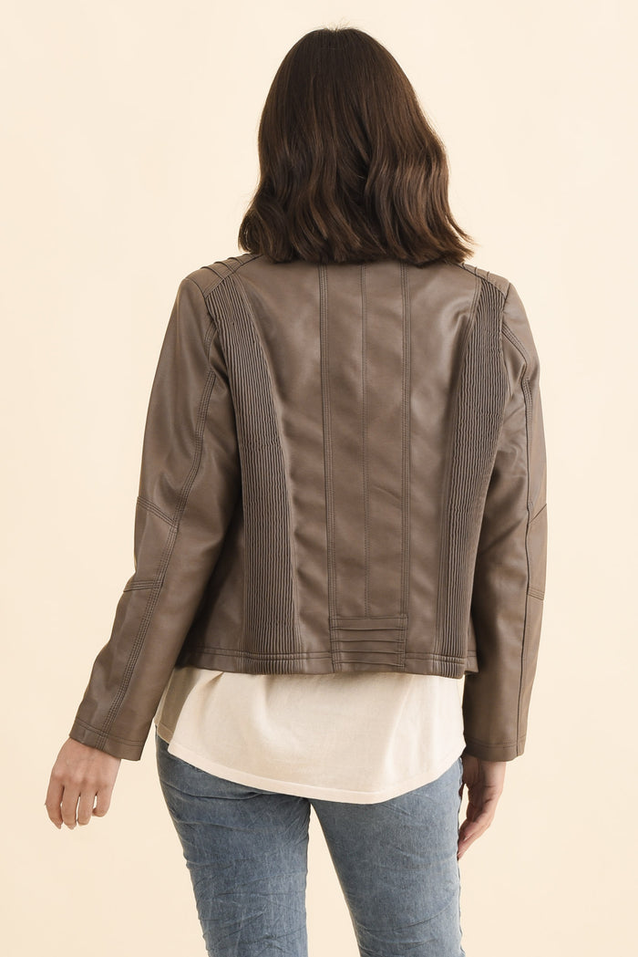 Mitchell Brown Faux Leather Biker Jacket
