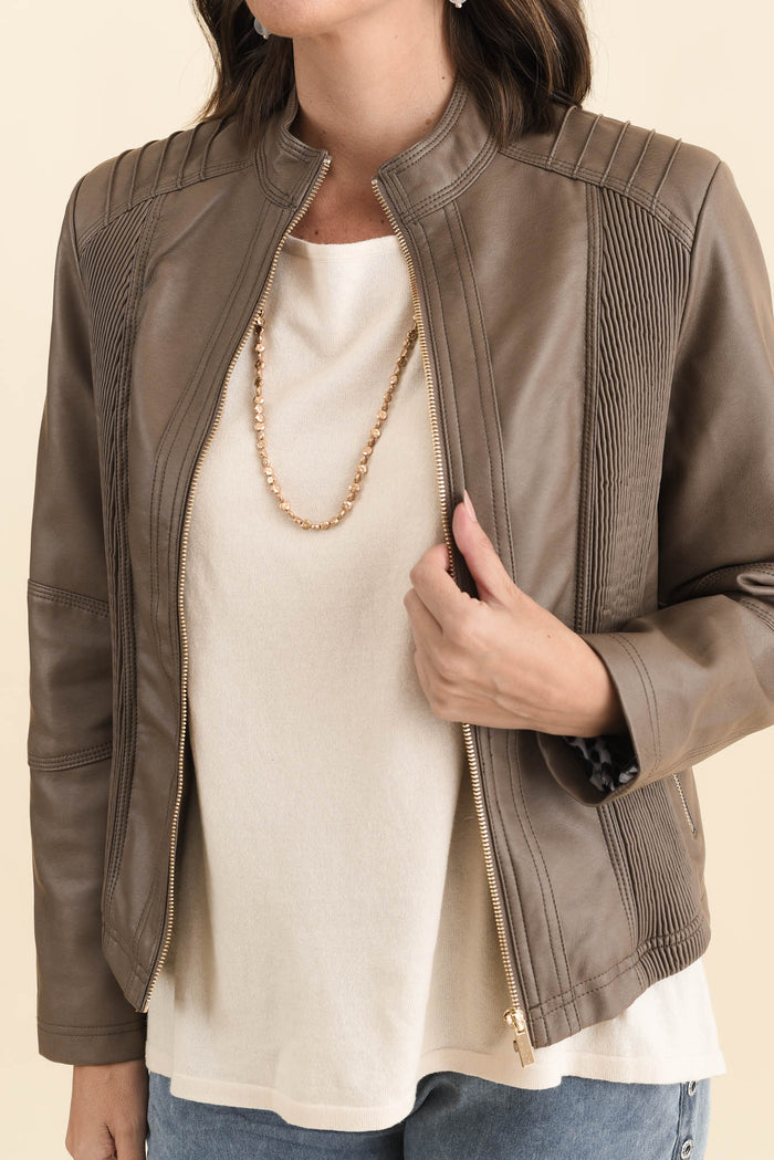 Mitchell Brown Faux Leather Biker Jacket