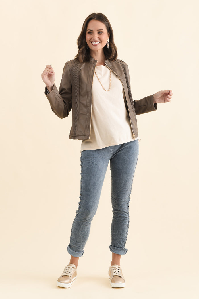 Mitchell Brown Faux Leather Biker Jacket