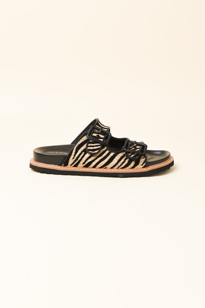 Moda Black Zebra Raffia Buckle Slide