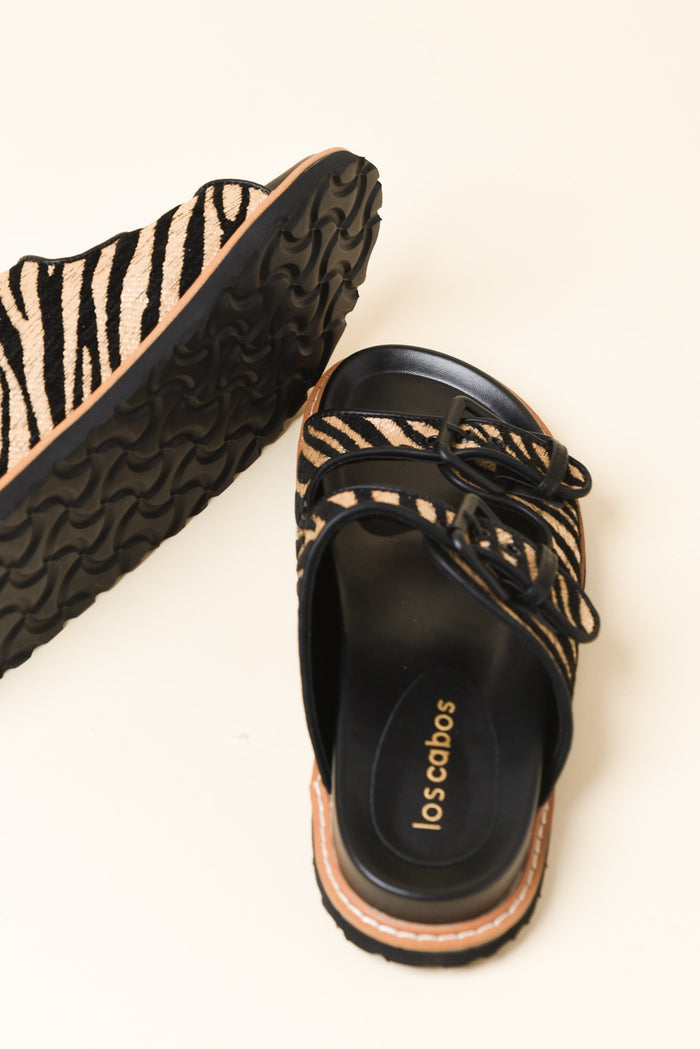 Moda Black Zebra Raffia Buckle Slide