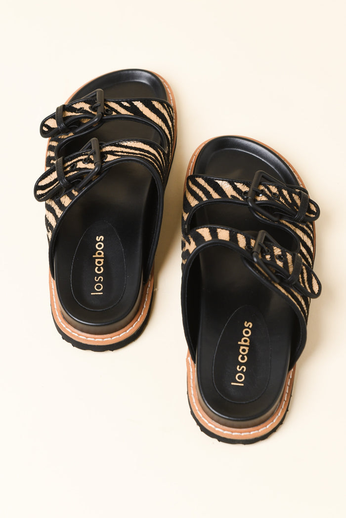 Moda Black Zebra Raffia Buckle Slide
