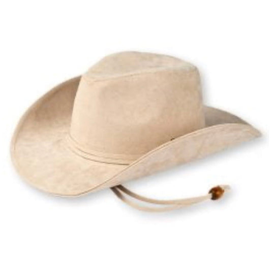 MODINNO BURNT LOGO FAUX SUEDE COWBOY HAT W CHIN STRAP