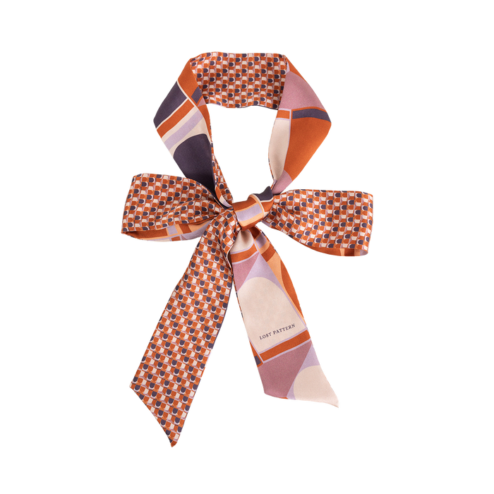 "Modular" Silk Skinny Scarf - Orange