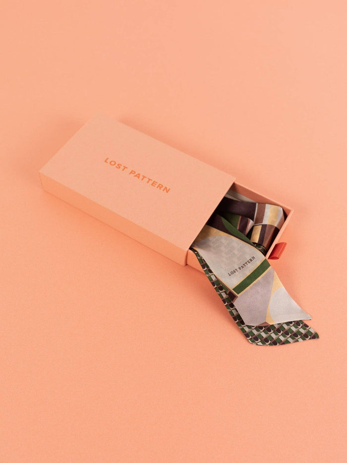 "Modular" Silk Skinny Scarf - Orange