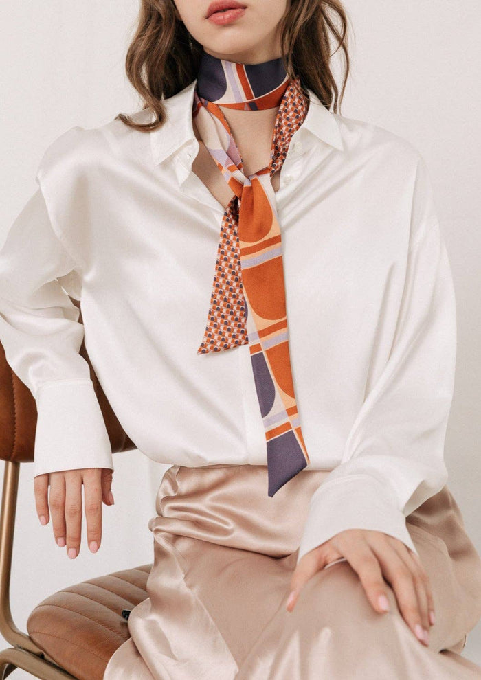 "Modular" Silk Skinny Scarf - Orange