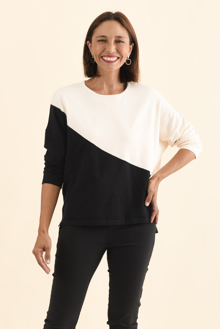Mona Black Splice Knit Jumper,Brunette model,alt text|model:Cara
