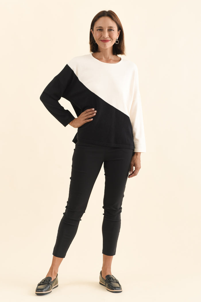 Mona Black Splice Knit Jumper,Brunette model,alt text|model:Cara