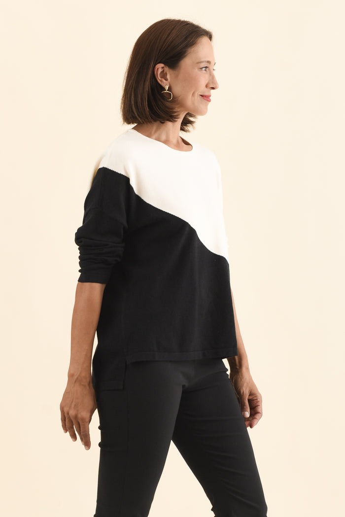 Mona Black Splice Knit Jumper,Brunette model,alt text|model:Cara