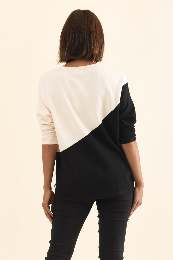 Mona Black Splice Knit Jumper,Brunette model,alt text|model:Cara