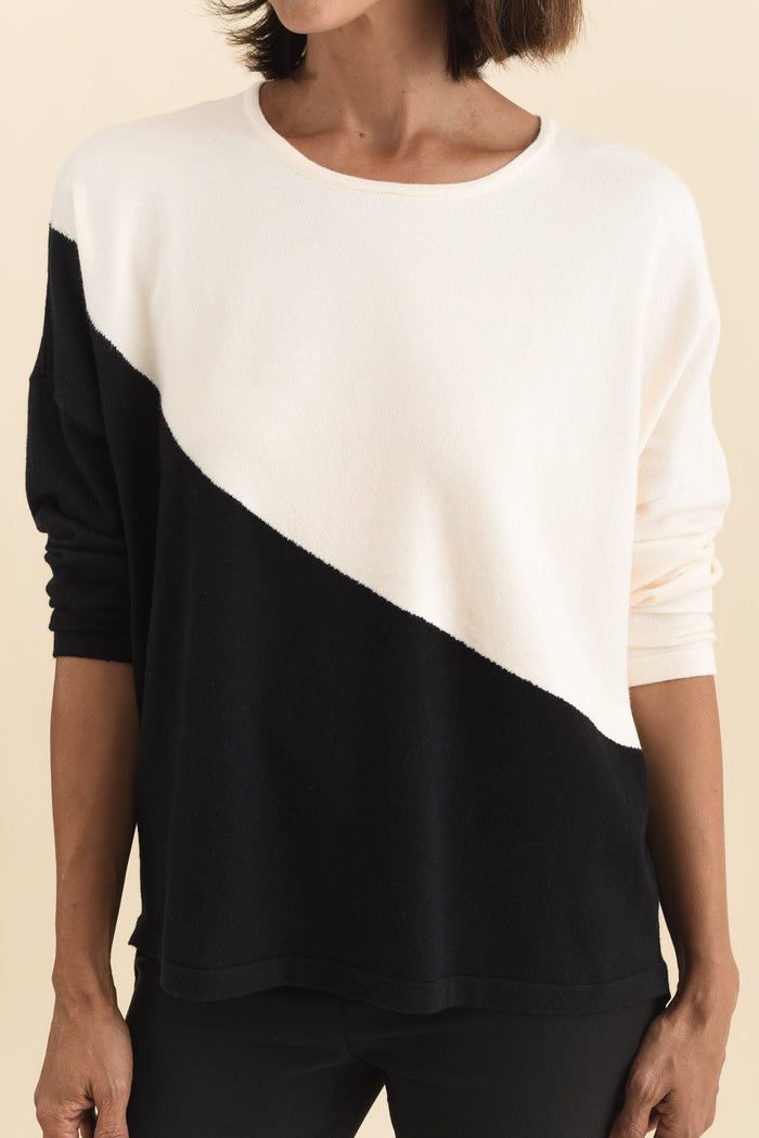 Mona Black Splice Knit Jumper,Brunette model,alt text|model:Cara