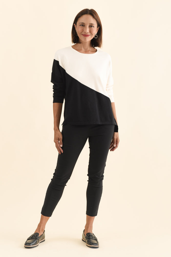 Mona Black Splice Knit Jumper,Brunette model,alt text|model:Cara
