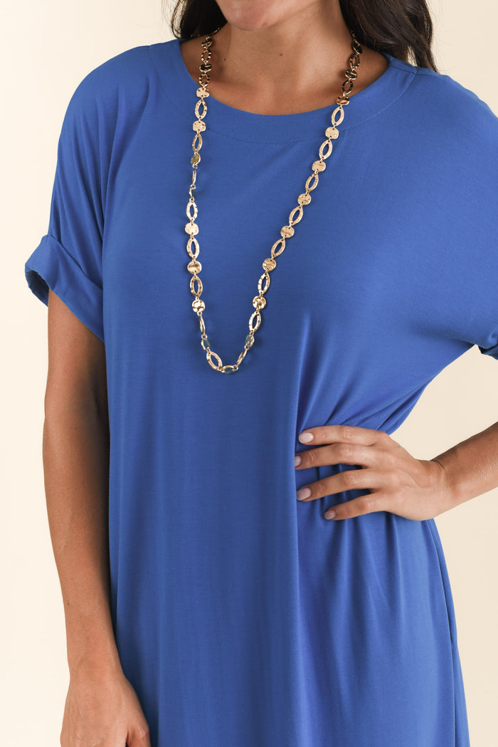 Monica Blue Bamboo Dress,Brunette model,alt text|model:Brontie
