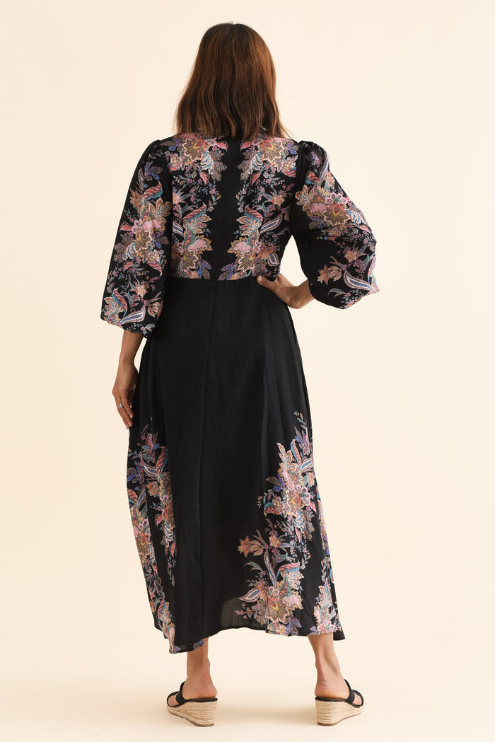 Moray Black Floral Shirt Dress,Back,Brunette model,alt text|model:Cara