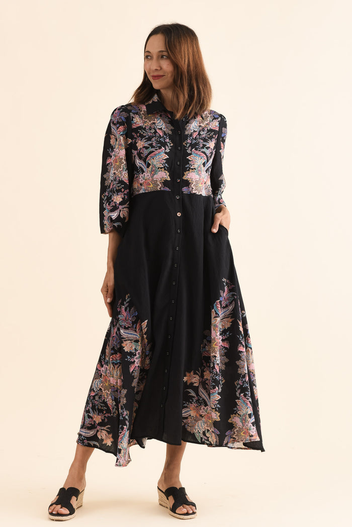 Moray Black Floral Shirt Dress,Full Body,Brunette model,alt text|model:Cara