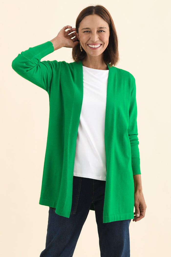 Morocco Green Knit Cardigan,Brunette model,alt text|model:Cara