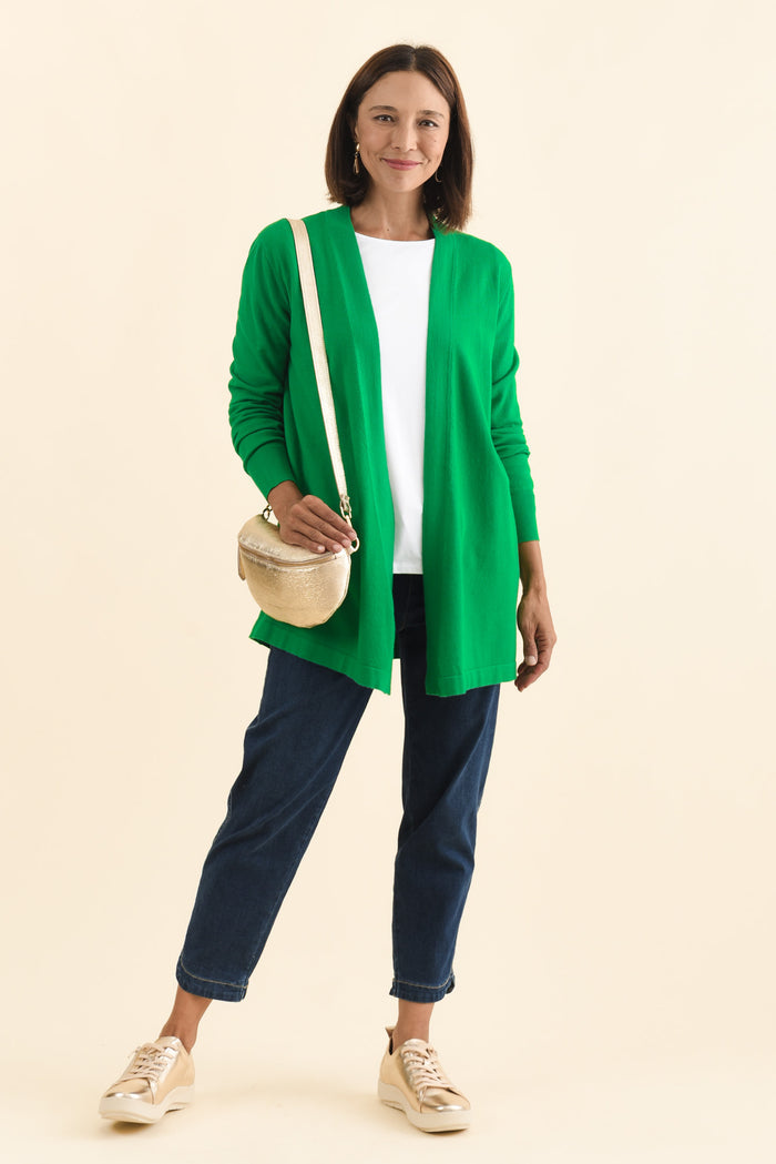 Morocco Green Knit Cardigan,Brunette model,alt text|model:Cara
