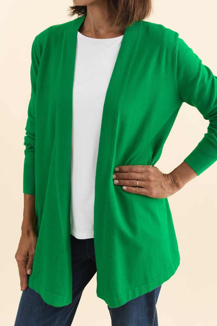 Morocco Green Knit Cardigan,Brunette model,alt text|model:Cara