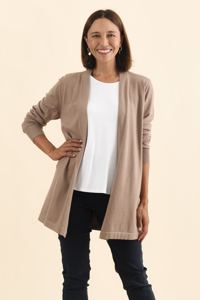 Morocco Mocha Knit Cardigan,Brunette model,alt text|model:Cara