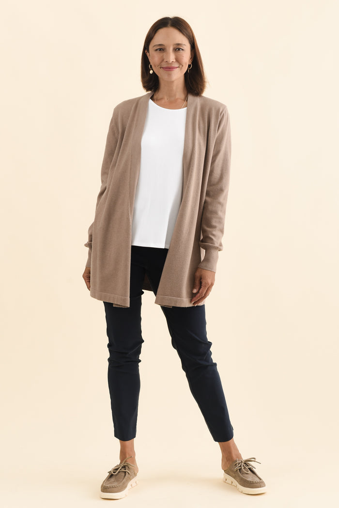 Morocco Mocha Knit Cardigan,Brunette model,alt text|model:Cara