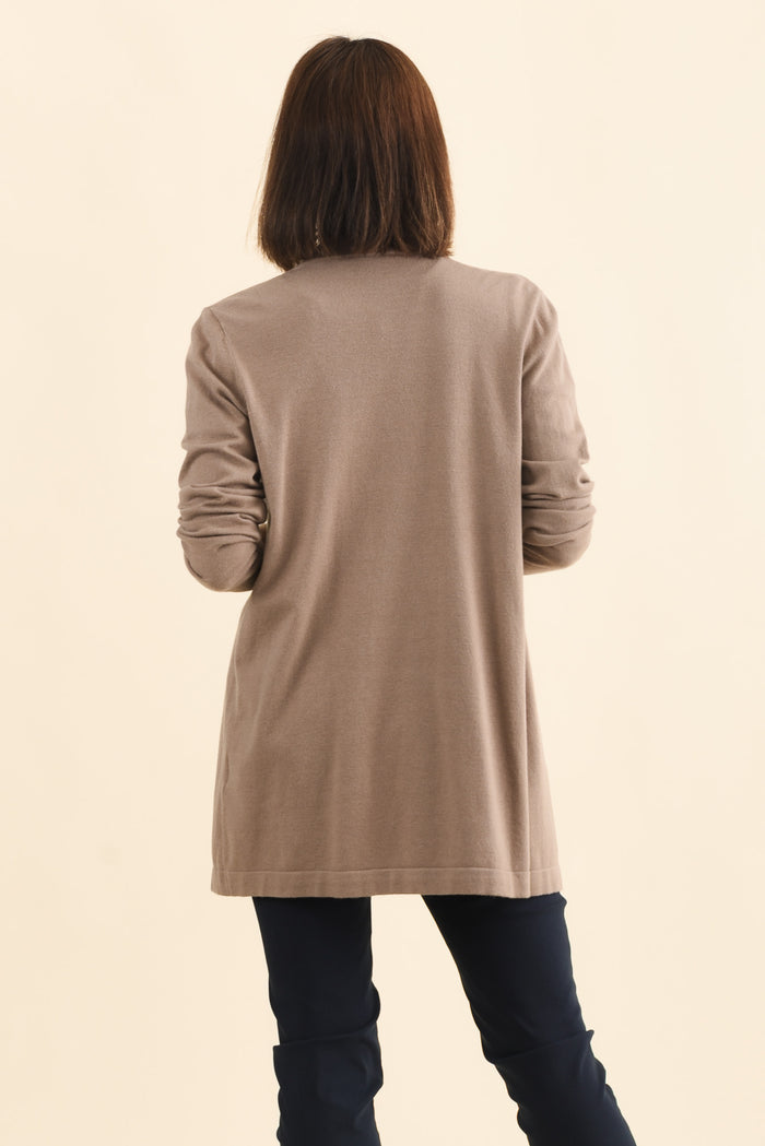 Morocco Mocha Knit Cardigan,Brunette model,alt text|model:Cara