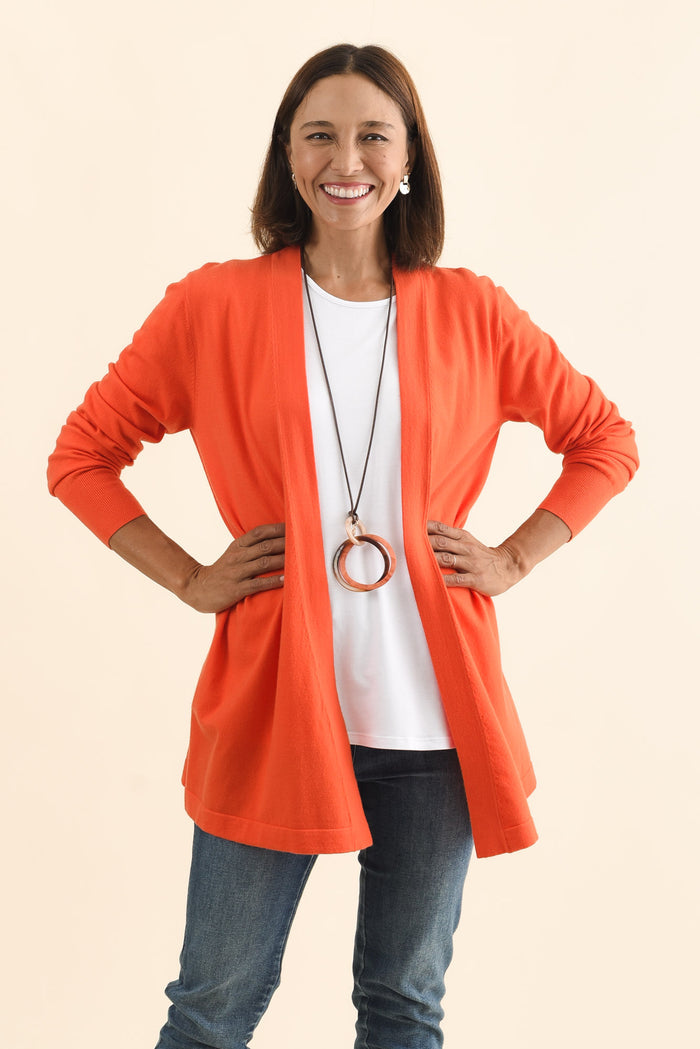 Morocco Orange Knit Cardigan,Brunette model,alt text|model:Cara
