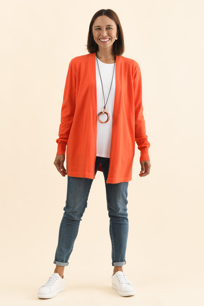 Morocco Orange Knit Cardigan,Brunette model,alt text|model:Cara