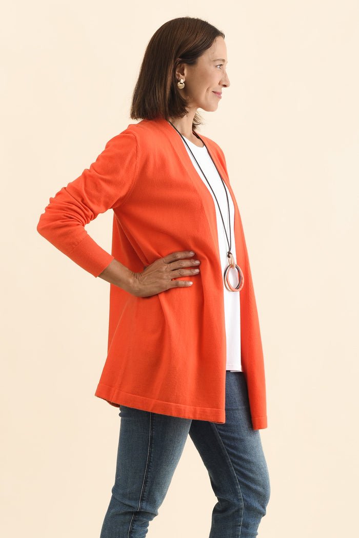 Morocco Orange Knit Cardigan,Brunette model,alt text|model:Cara