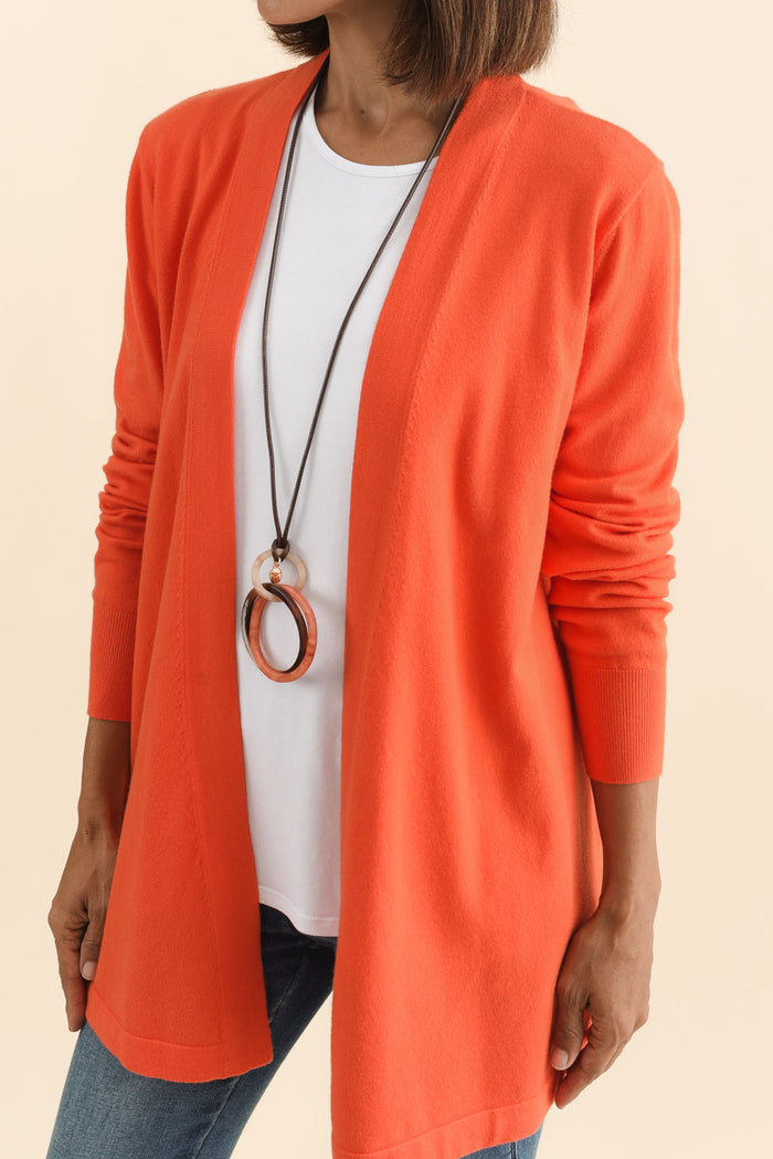 Morocco Orange Knit Cardigan,Brunette model,alt text|model:Cara