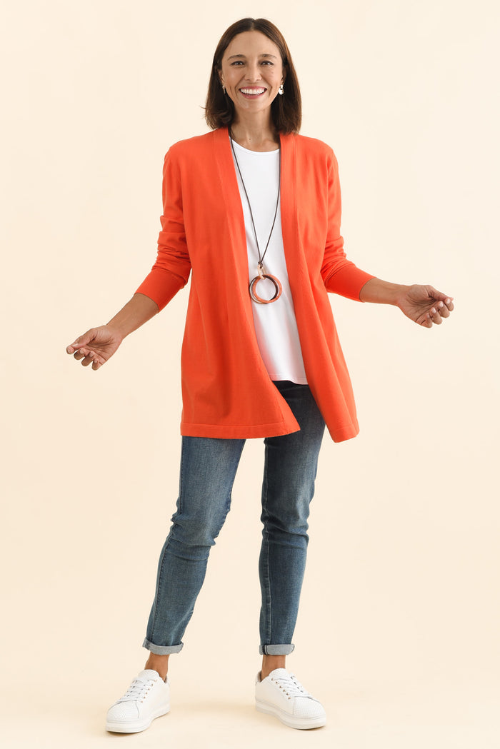 Morocco Orange Knit Cardigan,Brunette model,alt text|model:Cara