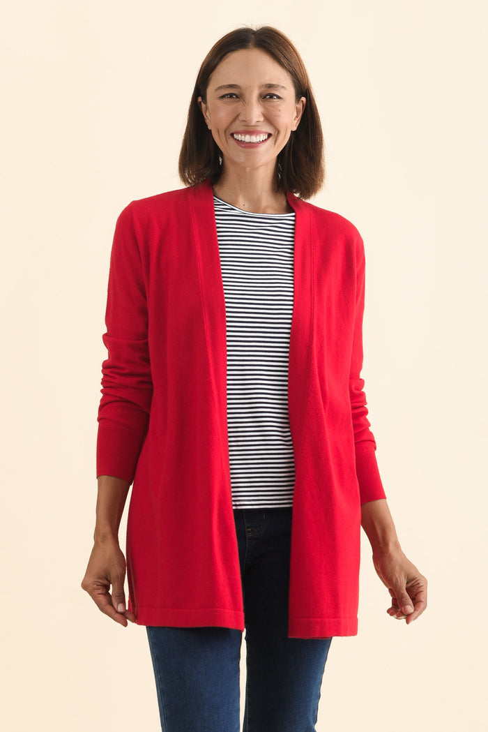 Morocco Red Knit Cardigan,Brunette model,alt text|model:Cara